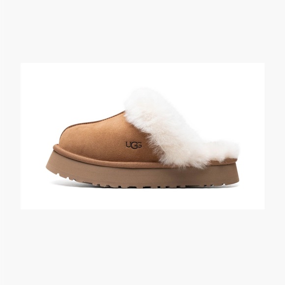 UGG Disquette Suede Fur Platform Slippers - Chestnut NWT Size 7 - Picture 2 of 5